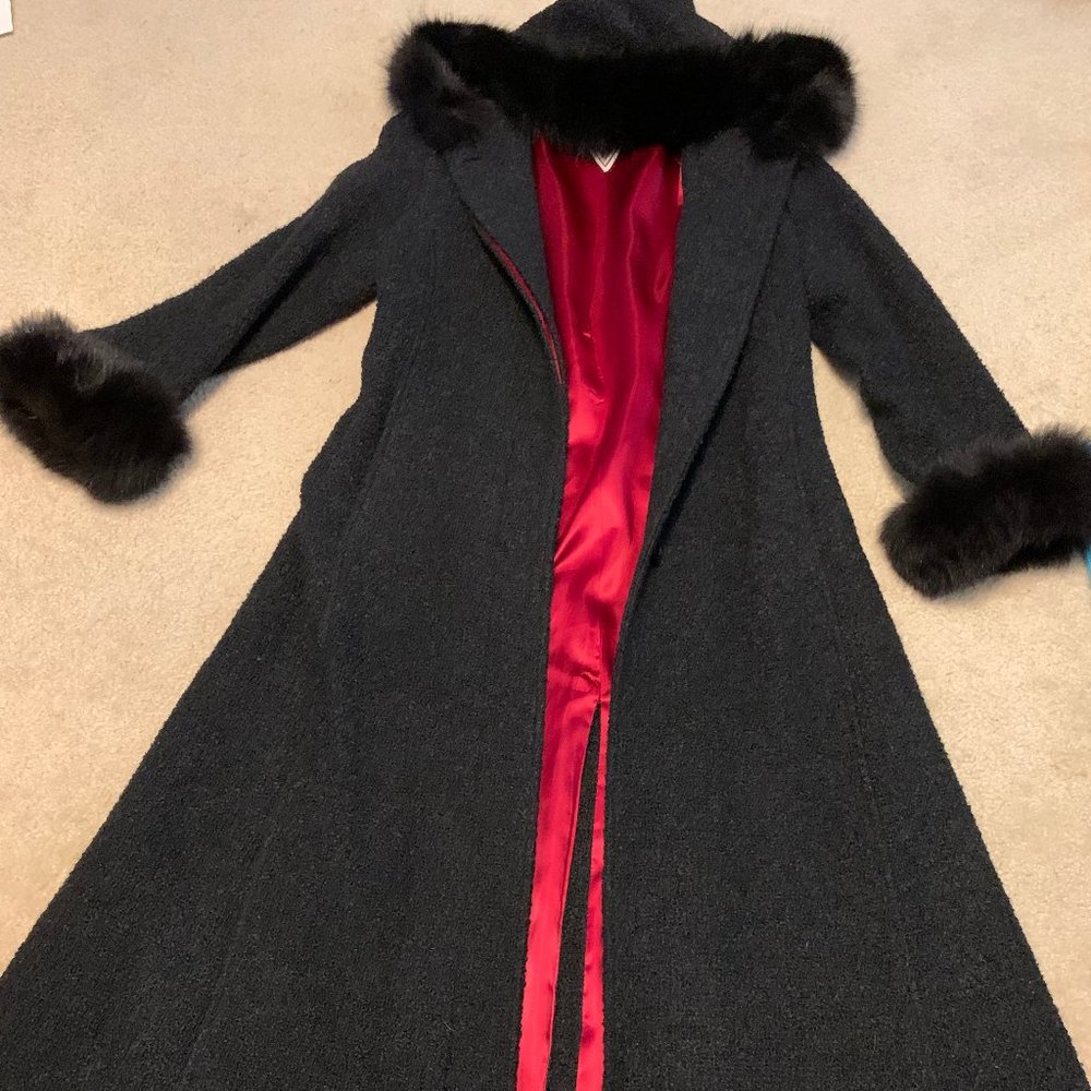 Marvin Richards Black Wool Jacket w/Hood and Faux Fur